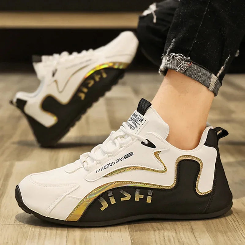 Men’s Leather Casual Sneakers, Lightweight Non-Slip Sports & Tennis Shoes