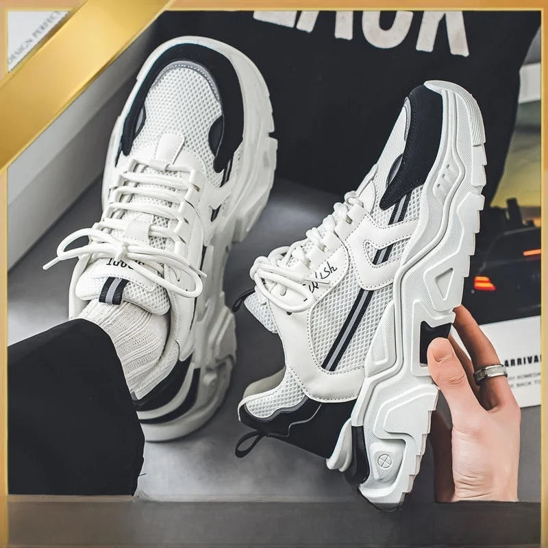 Men’s Breathable High Top Dad Sneakers, Korean Style Mesh Casual Sports Shoes