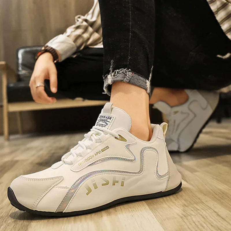 Men’s Leather Casual Sneakers, Lightweight Non-Slip Sports & Tennis Shoes