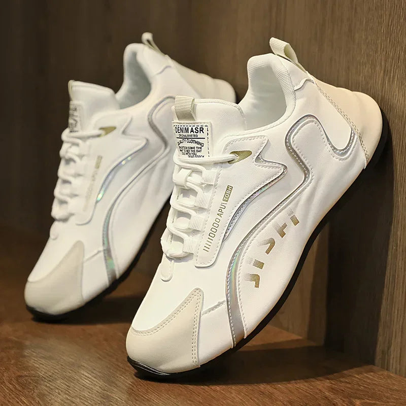 Men’s Leather Casual Sneakers, Lightweight Non-Slip Sports & Tennis Shoes