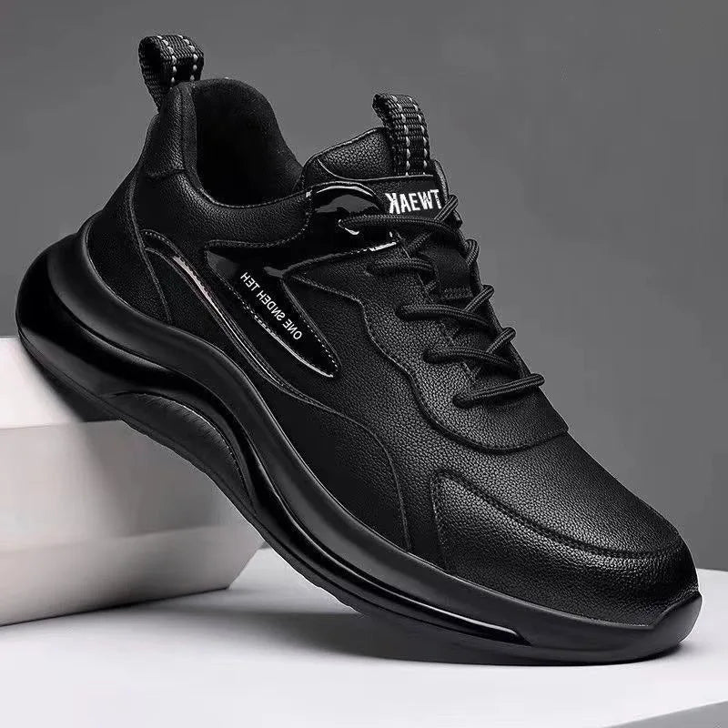 Black Men Vulcanized Sport Shoes Thick Sole Running & Casual Sneakers