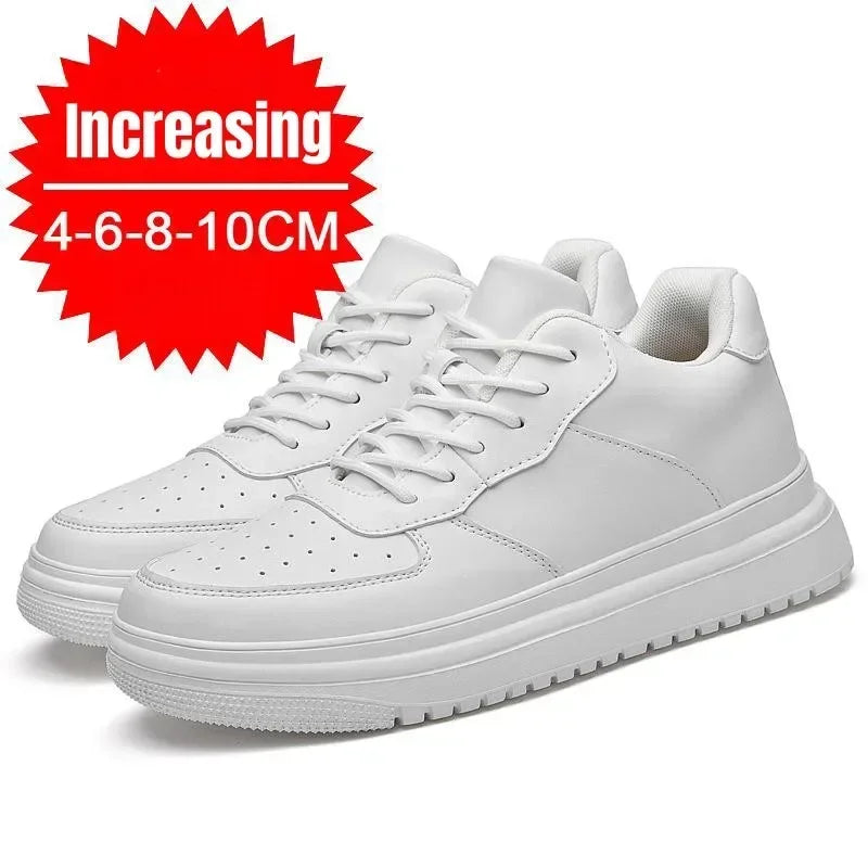 PDEY New Height Increasing Shoes for Men 8 cm Invisible Elevator Sneakers White