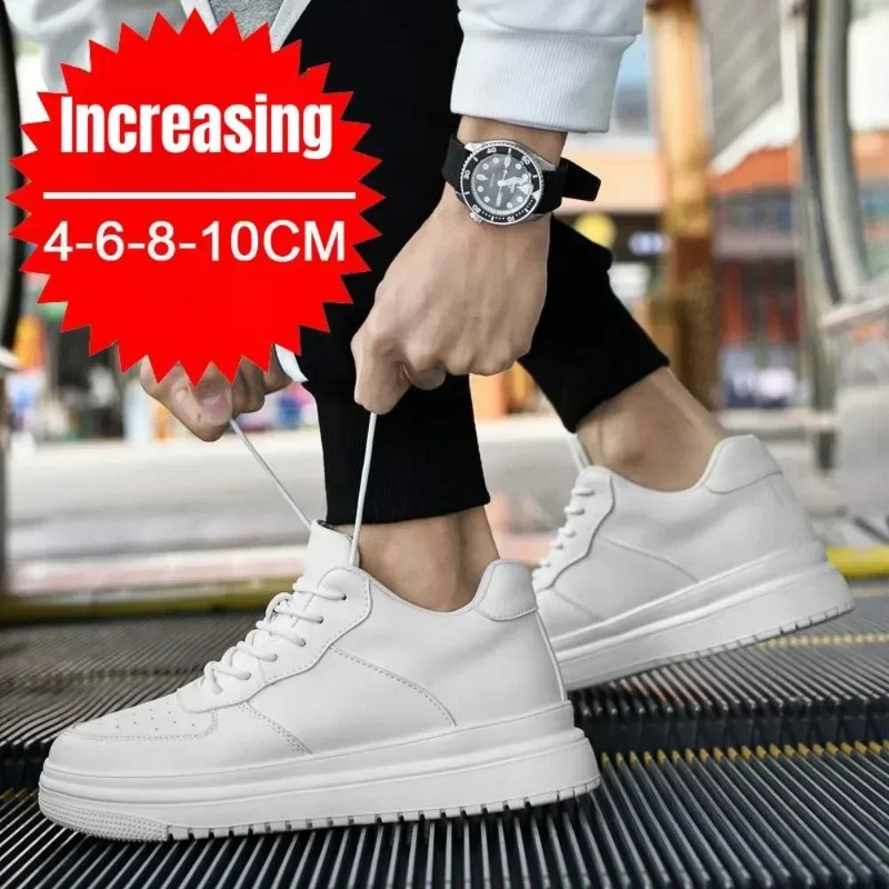 PDEY New Height Increasing Shoes for Men 8 cm Invisible Elevator Sneakers White