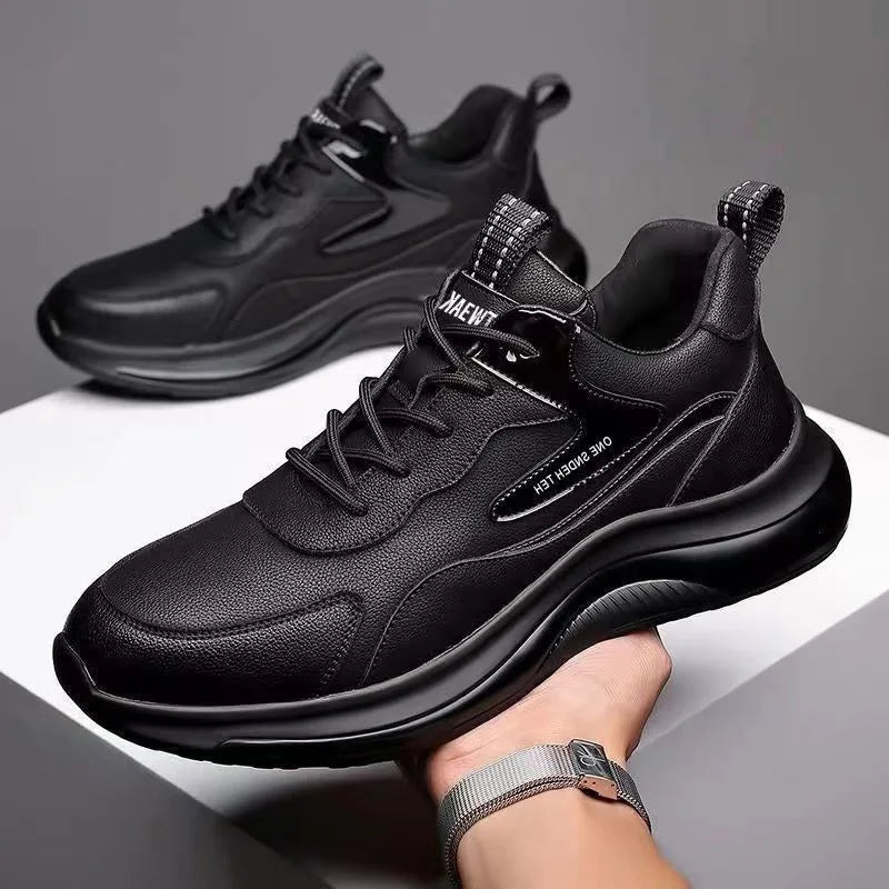 Black Men Vulcanized Sport Shoes Thick Sole Running & Casual Sneakers