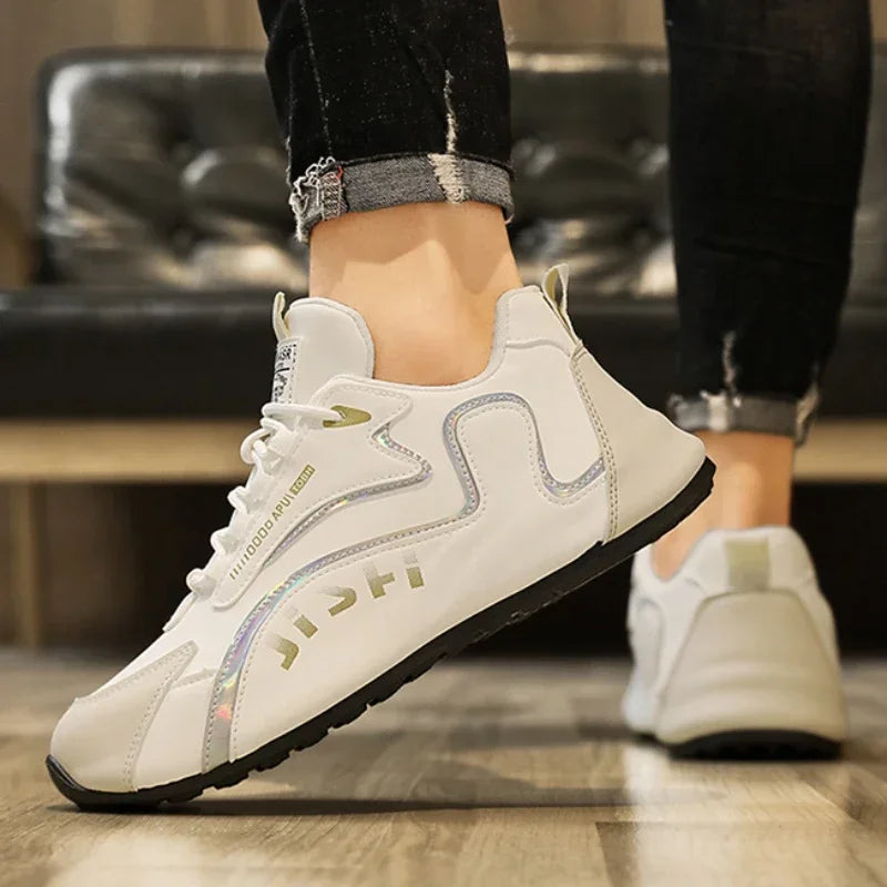 Men’s Leather Casual Sneakers, Lightweight Non-Slip Sports & Tennis Shoes