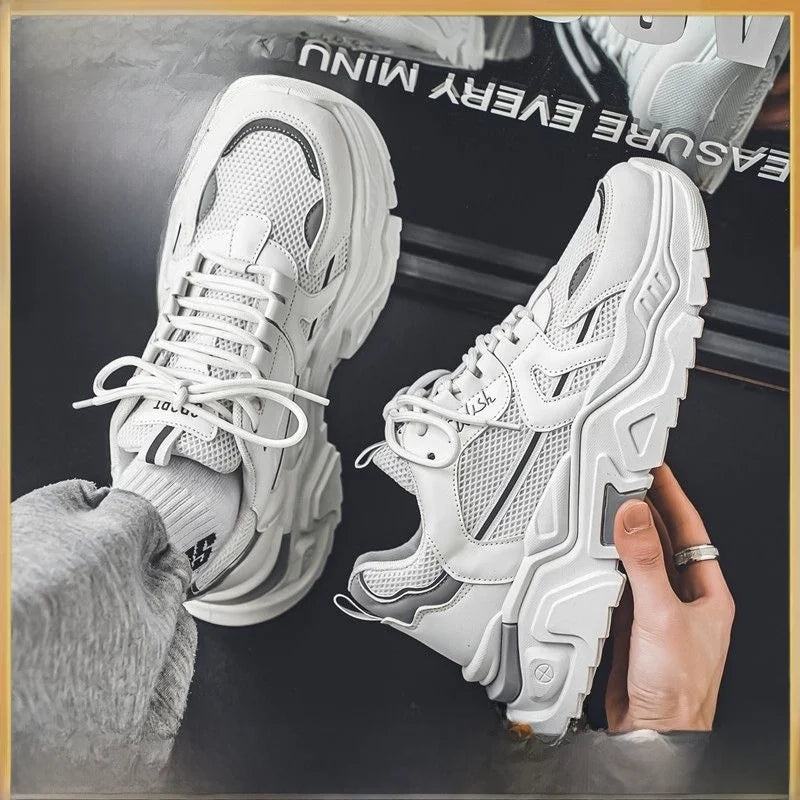 Men’s Breathable High Top Dad Sneakers, Korean Style Mesh Casual Sports Shoes