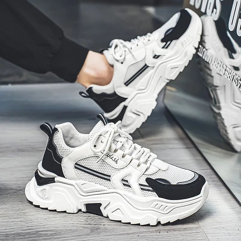 Men’s Breathable High Top Dad Sneakers, Korean Style Mesh Casual Sports Shoes