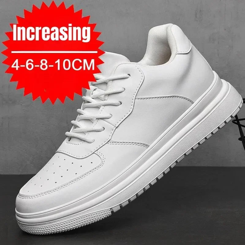PDEY New Height Increasing Shoes for Men 8 cm Invisible Elevator Sneakers White