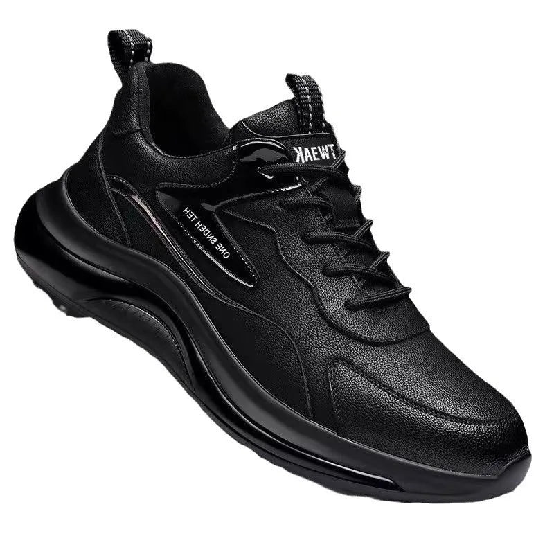 Black Men Vulcanized Sport Shoes Thick Sole Running & Casual Sneakers