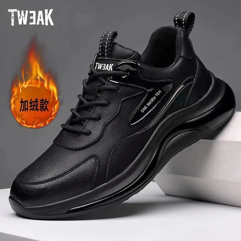 Black Men Vulcanized Sport Shoes Thick Sole Running & Casual Sneakers