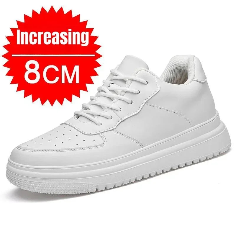 PDEY New Height Increasing Shoes for Men 8 cm Invisible Elevator Sneakers White