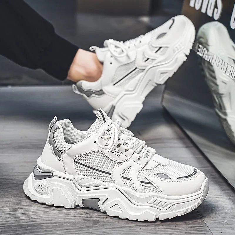 Men’s Breathable High Top Dad Sneakers, Korean Style Mesh Casual Sports Shoes